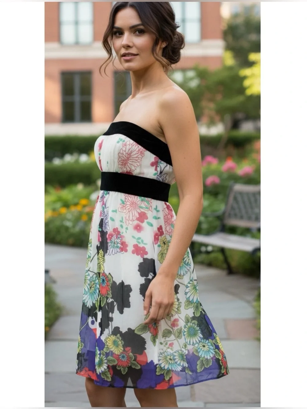 Vintage FOREVER 21 Floral Strapless Mini Dress Y2K Empire Waist Multicolor Small